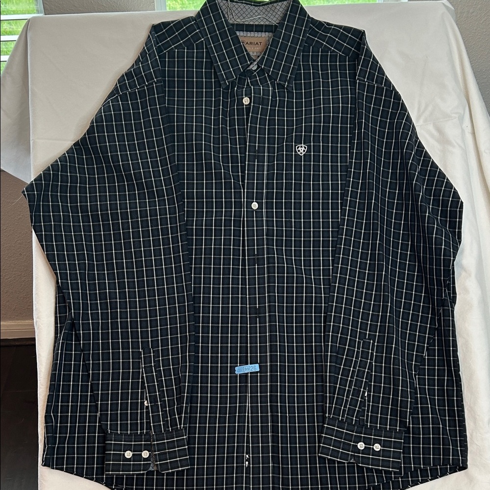 Ariat Black Button-Down Shirt with White Windowpane Check